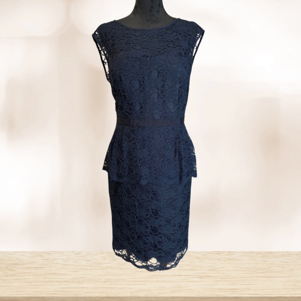 Eliza J Navy Lace Peplum Sheath Dress